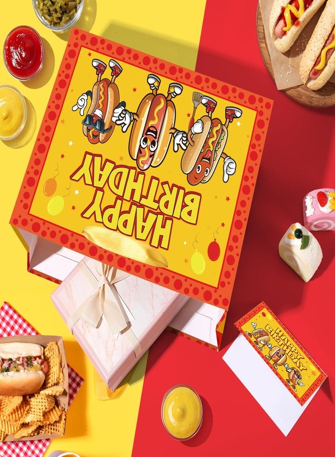 Woosytoo Cartoon Hot Dog Birthday Gift Bag Funny Hot Dog Themed Birthday Wrapping Paper Bag with Tissue Paper Card for Kids Adults Picnic BBQ Sausage Food Snacks Hotdog Bday Baby Shower Party Supplies - Image 2